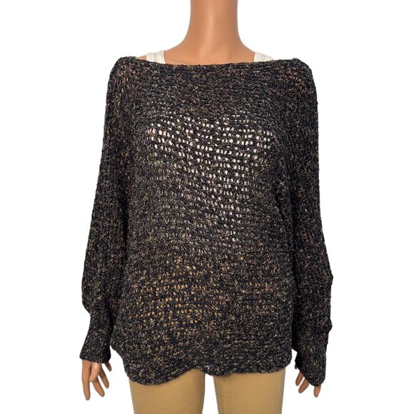 Free People ‘Sunday Smile’ Slouchy Open Knit Dolman Sleeve Sweater Women’s Large - Picture 2 of 8